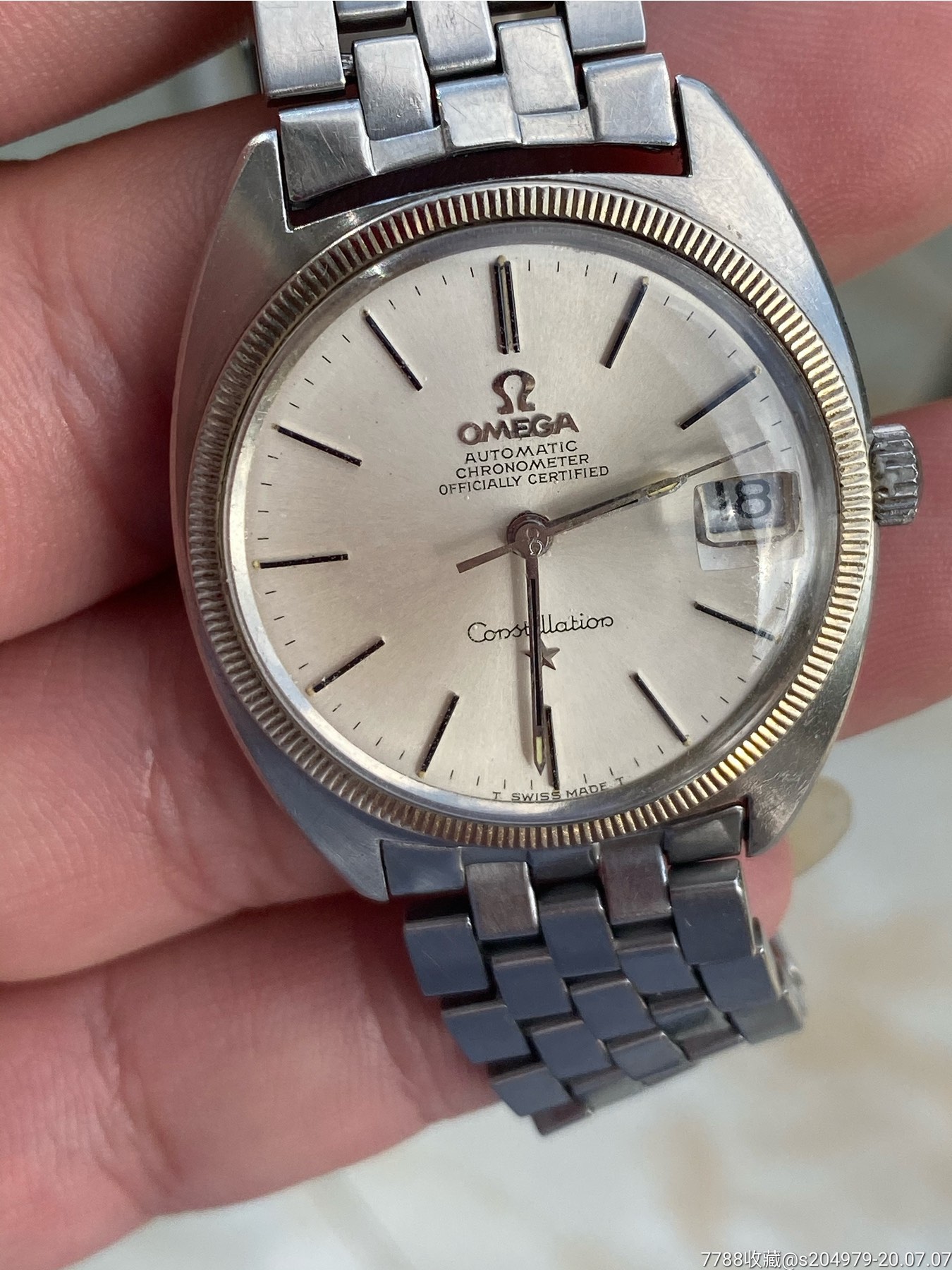 18k白金牙圈欧米茄星座自动机械男表