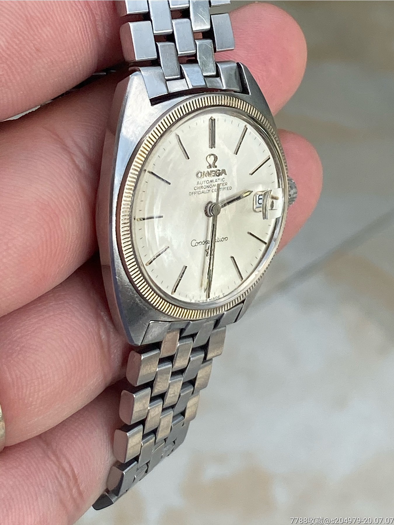 18k白金牙圈欧米茄星座自动机械男表