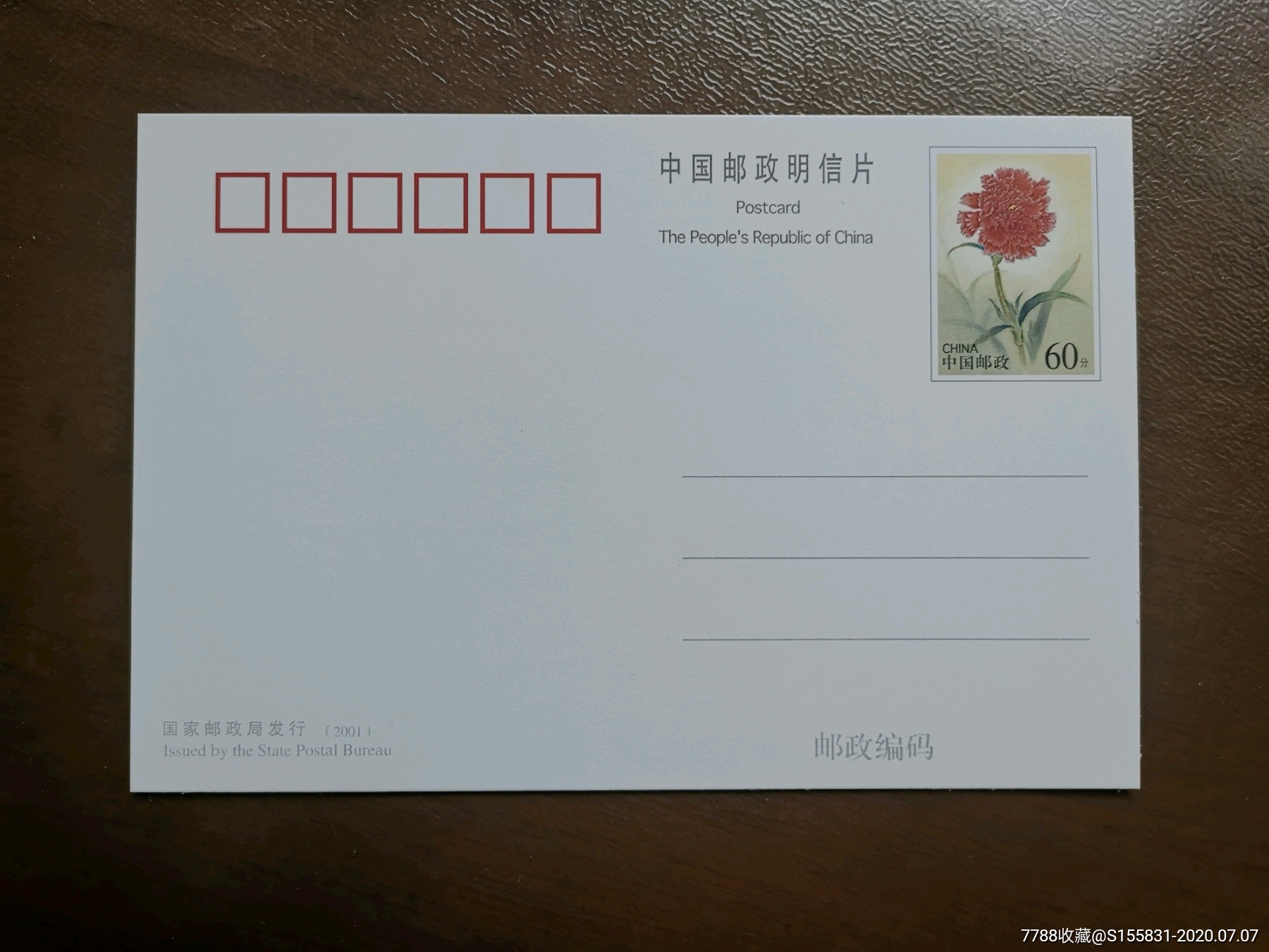 pp30《康乃馨》普白片一全,明信片/邮资片_第1张