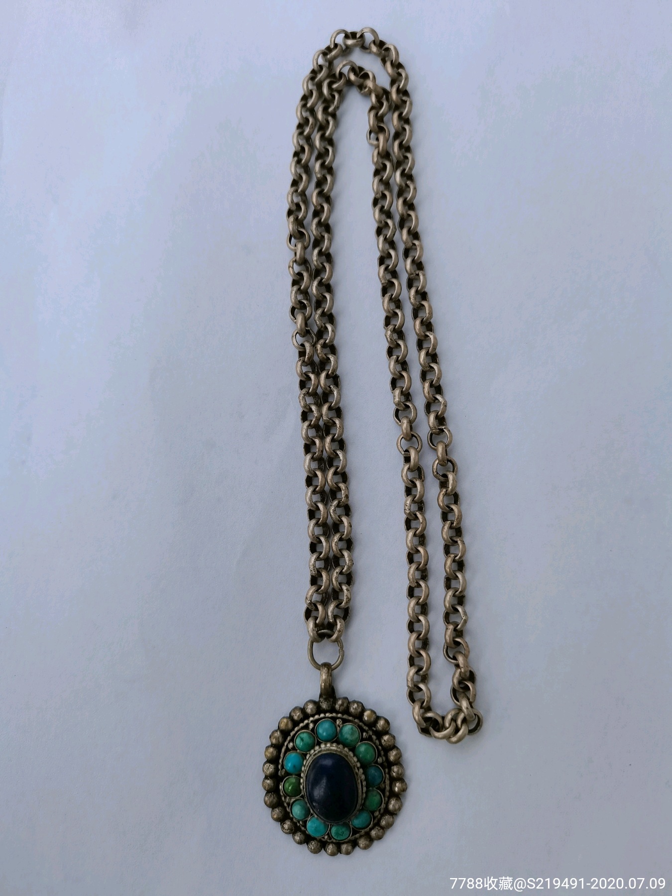 清代银镶宝石项链