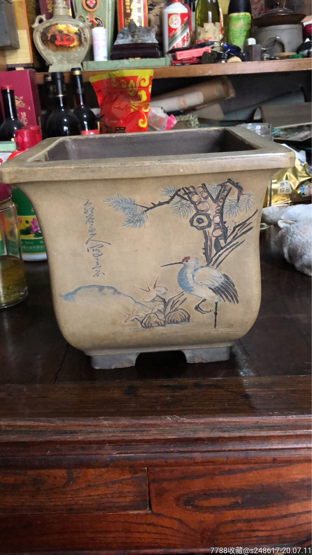 民国泉石刻紫砂兰花盆