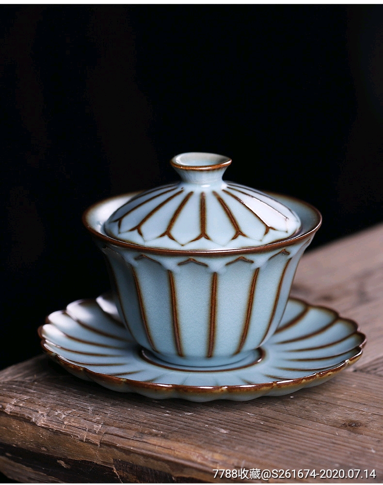 龙泉青瓷-哥窑盖碗