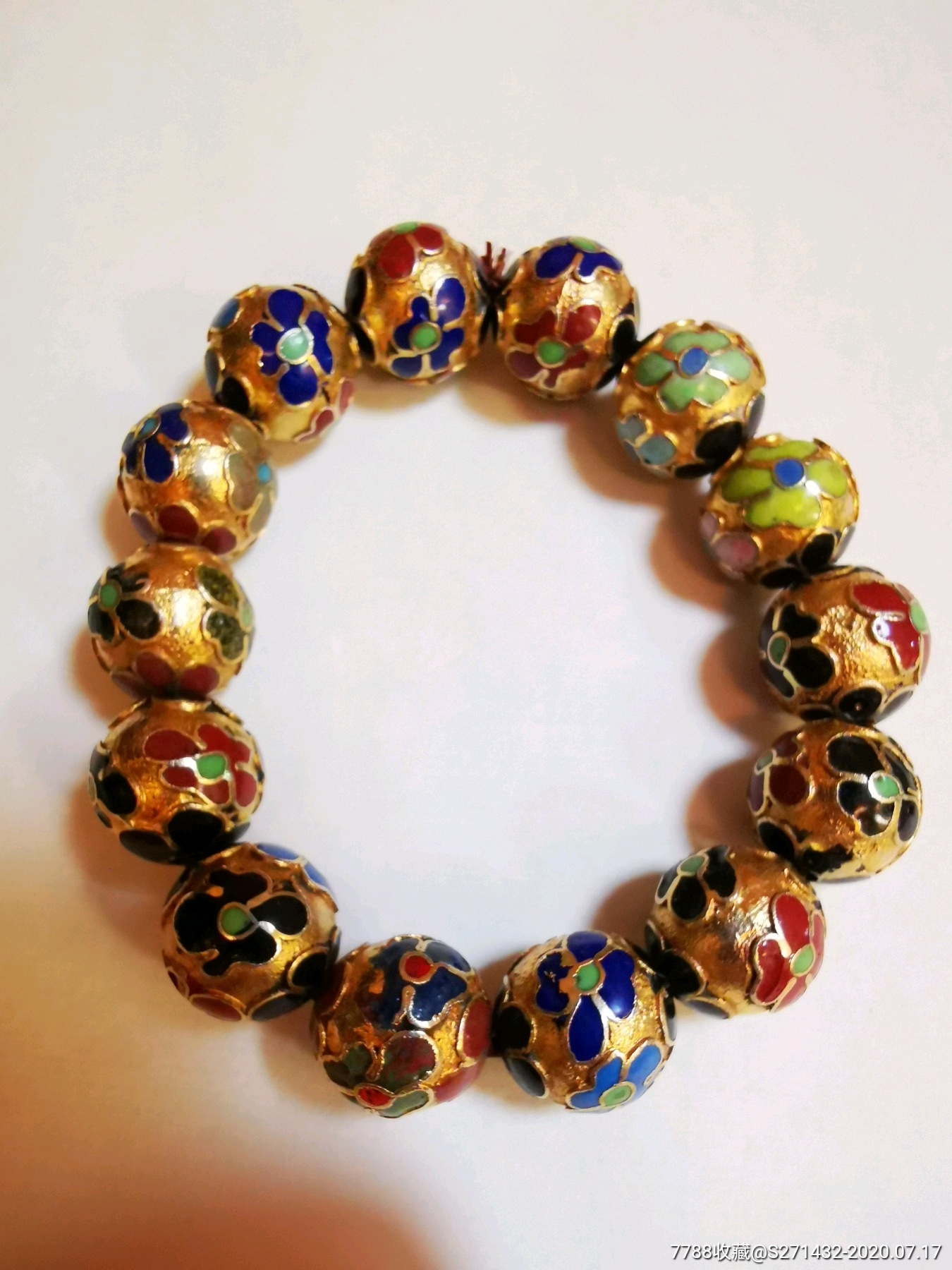 80年代14颗(直径约2cm)景泰蓝手串一个