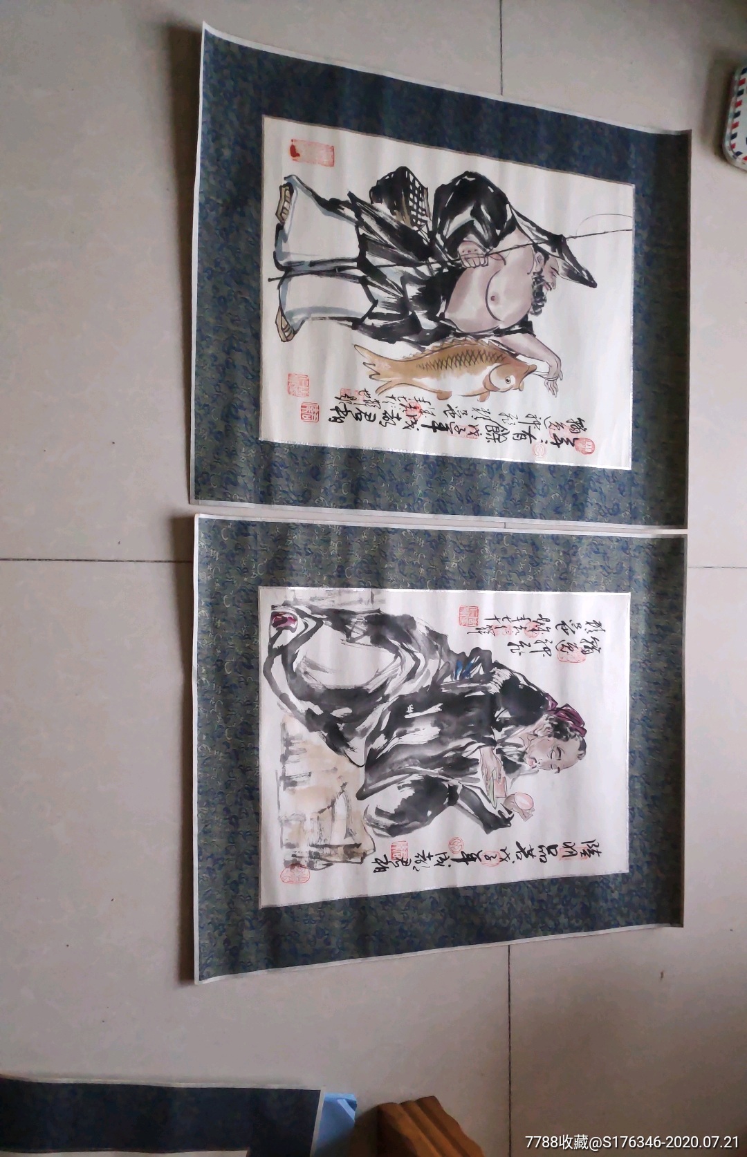 著名四川画家吕君柏国画人物,周仁辉题,2张,单张长44宽33