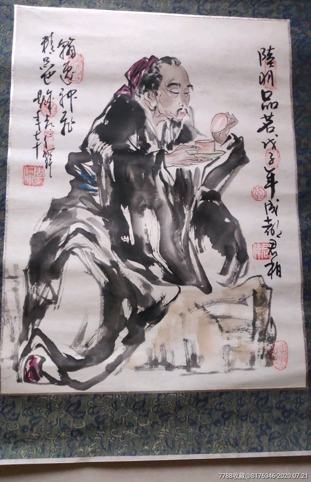 著名四川画家吕君柏国画人物,周仁辉题,2张,单张长44宽33
