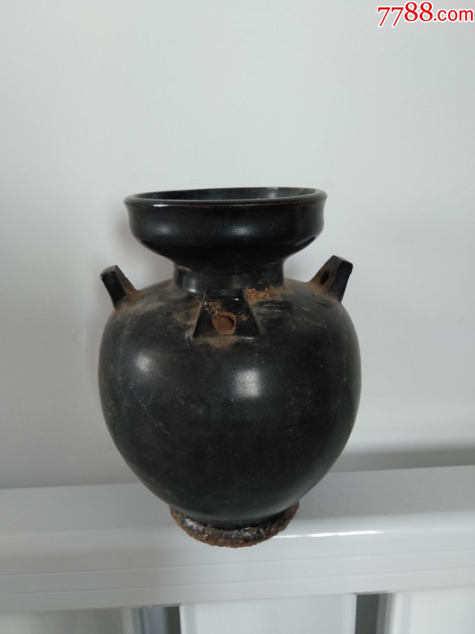 保真清代老窑黑釉四系罐,包邮.