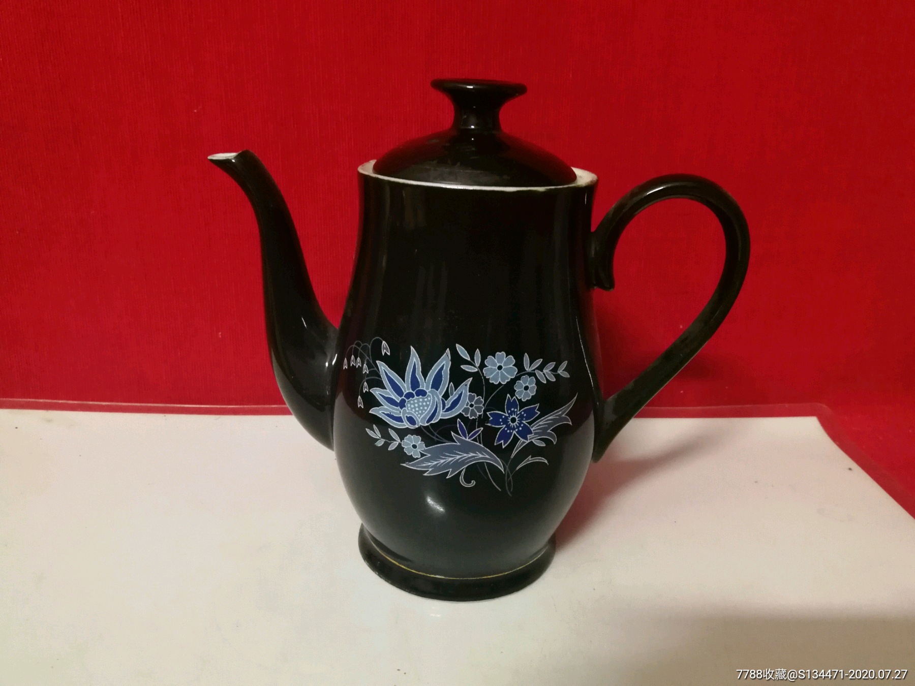 黑釉花卉老茶壶民俗大茶壶咖啡壶_黑瓷/天目瓷_第1张