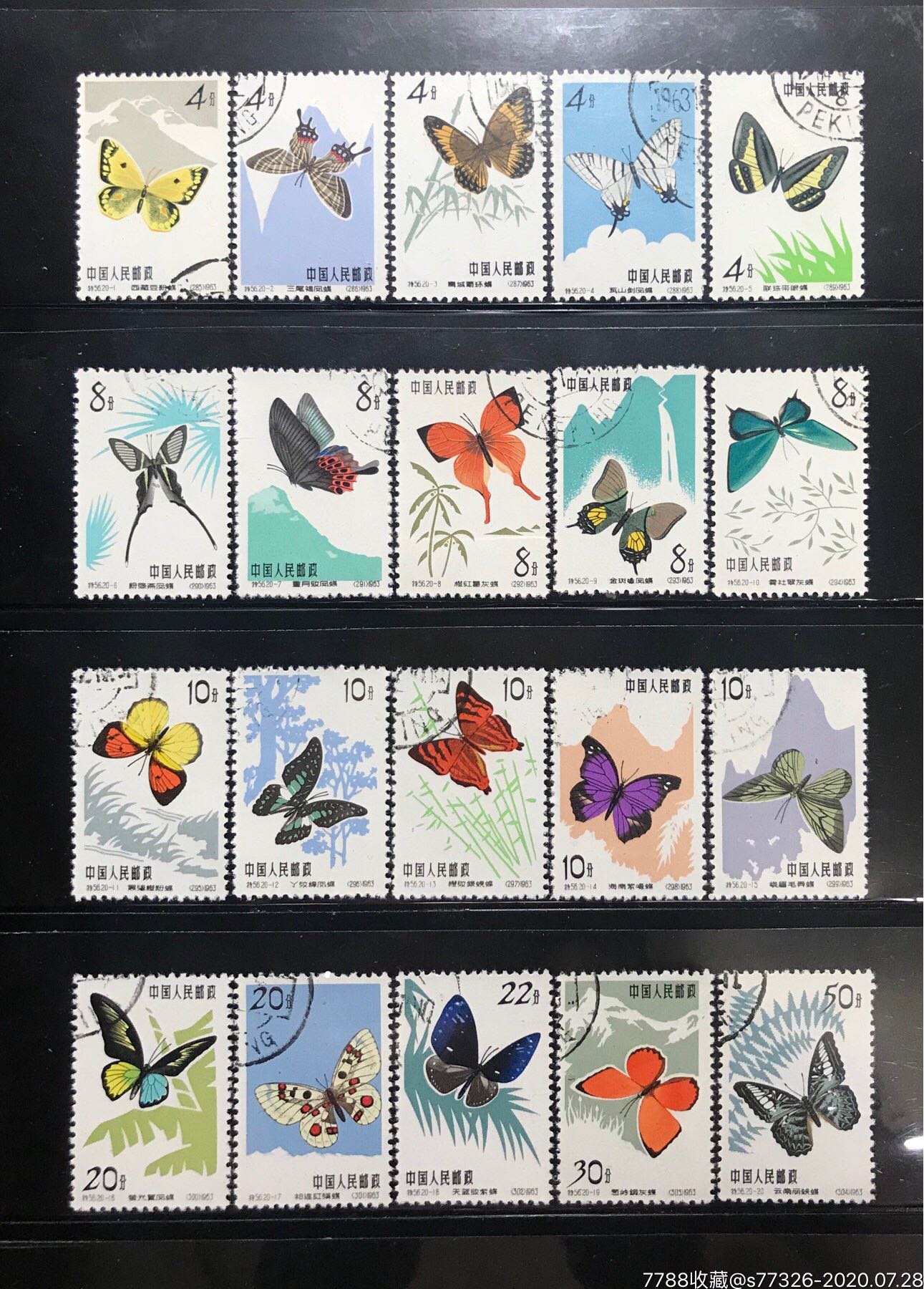上美品:特56《蝴蝶》20枚大全套_新中国邮票_第1张