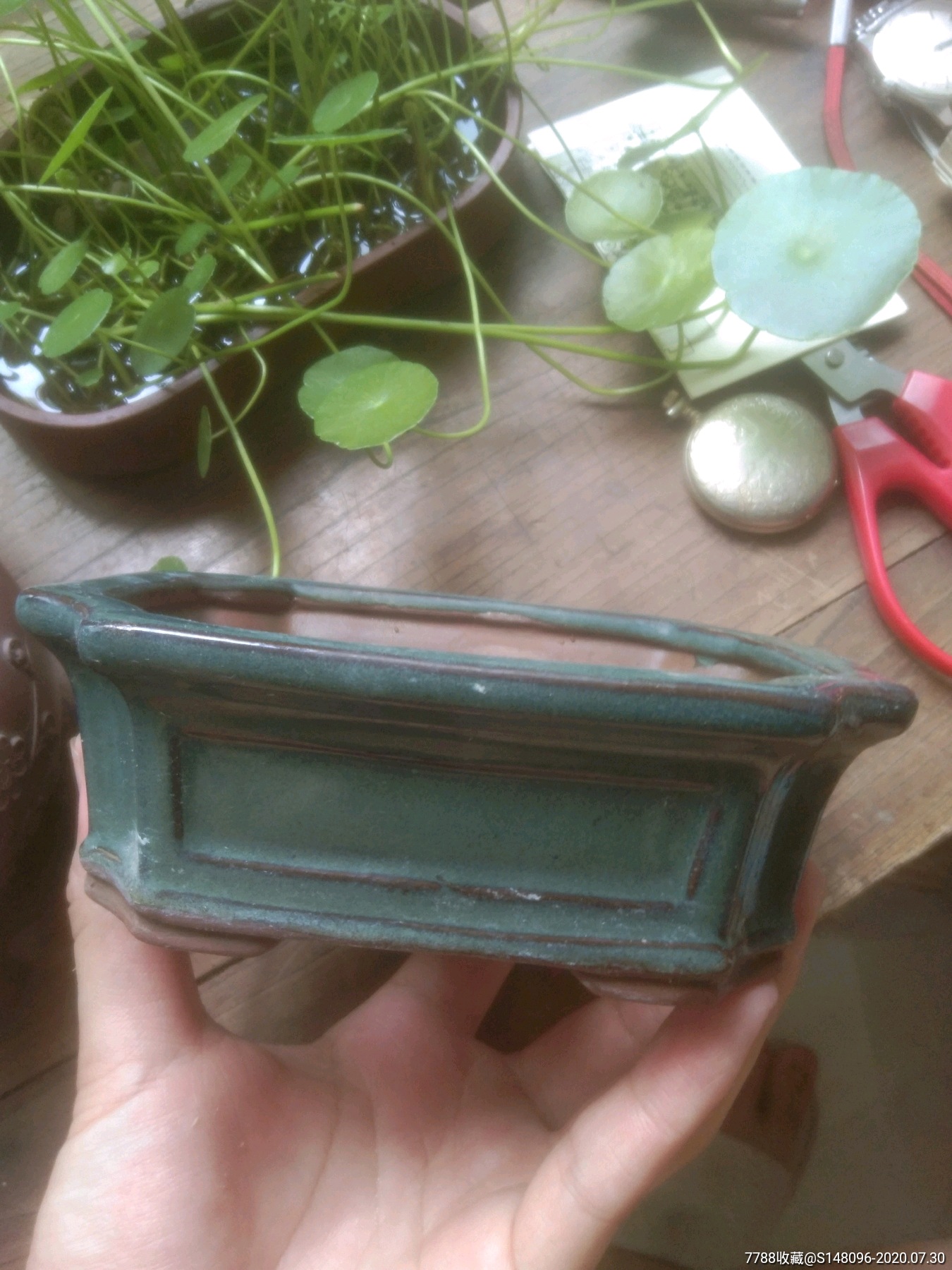 早期紫砂挂釉小花盆