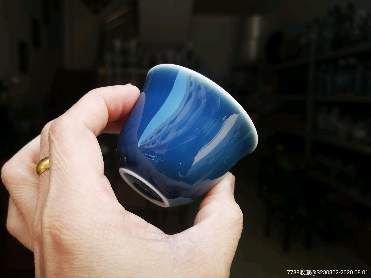 景德镇陶瓷霁蓝釉功夫茶杯单个品茗茶具纯手工霁蓝主人杯单杯