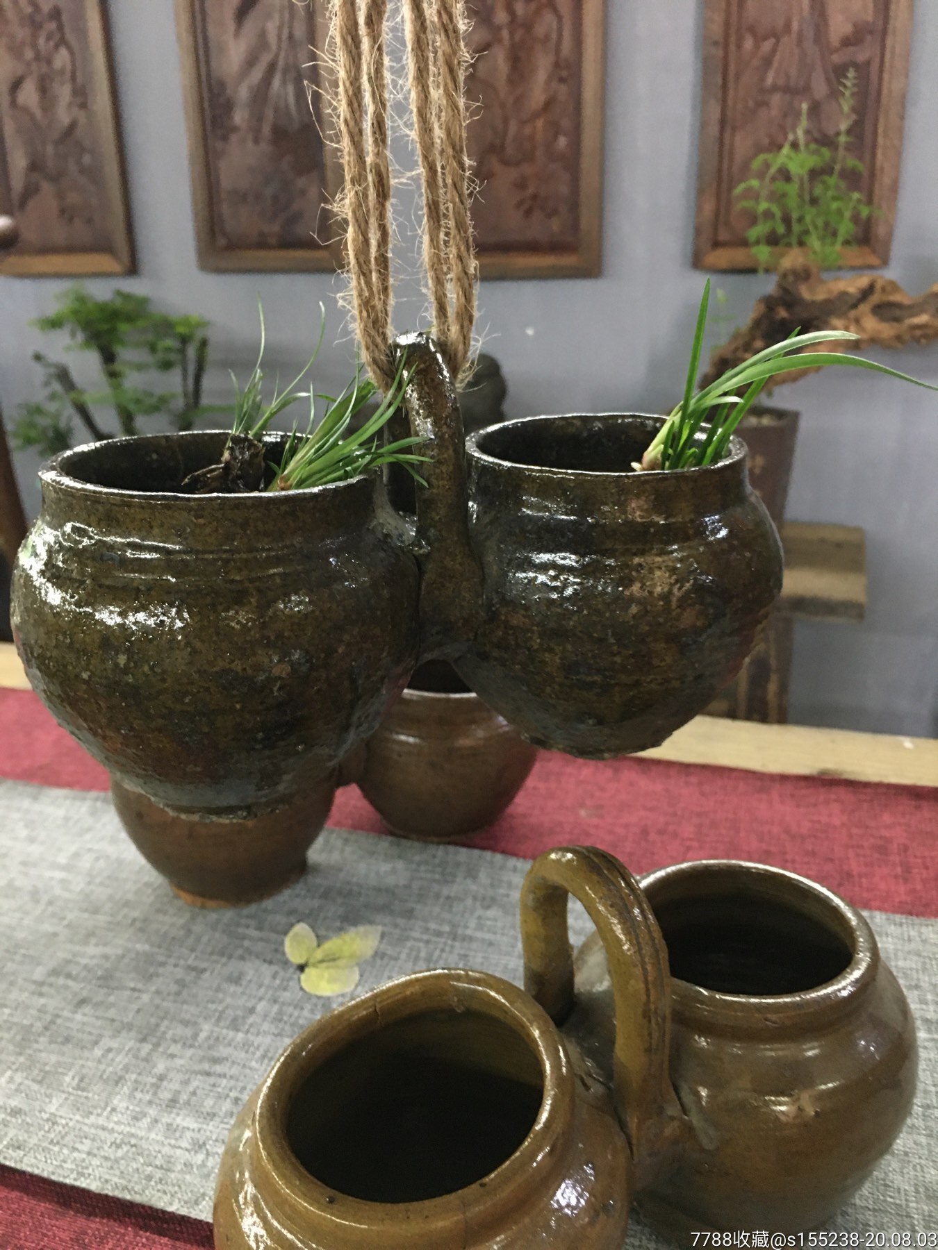 民国砂陶连体垂吊罐3对