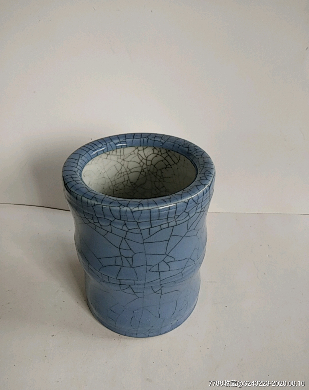 哥窑霁蓝笔筒(高14厘米,直径11厘米)_蓝釉瓷_聚羽轩书画古玩【7788