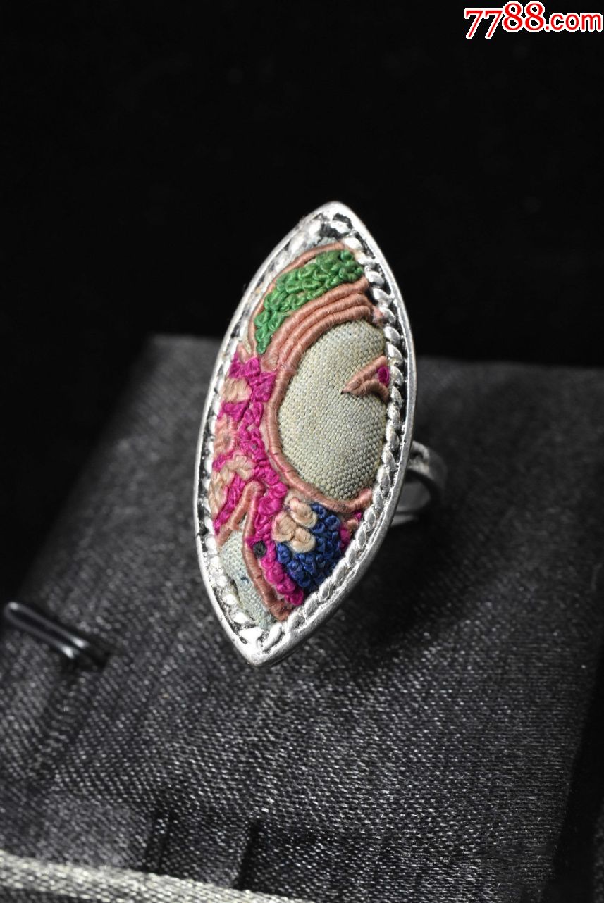 v1030苗银刺绣戒指一枚平绣民族风手工苗银饰品