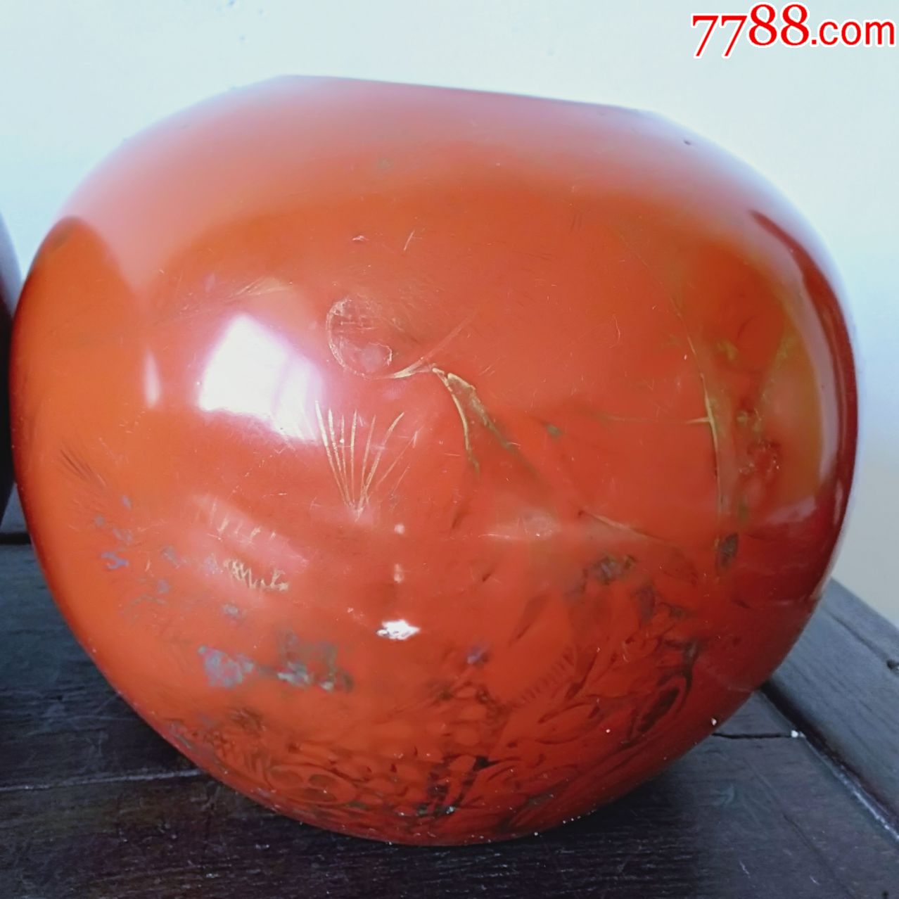 民国红釉描金西瓜罐一对