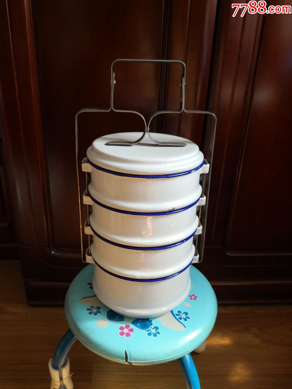 怀旧老式搪瓷手提多层饭盒