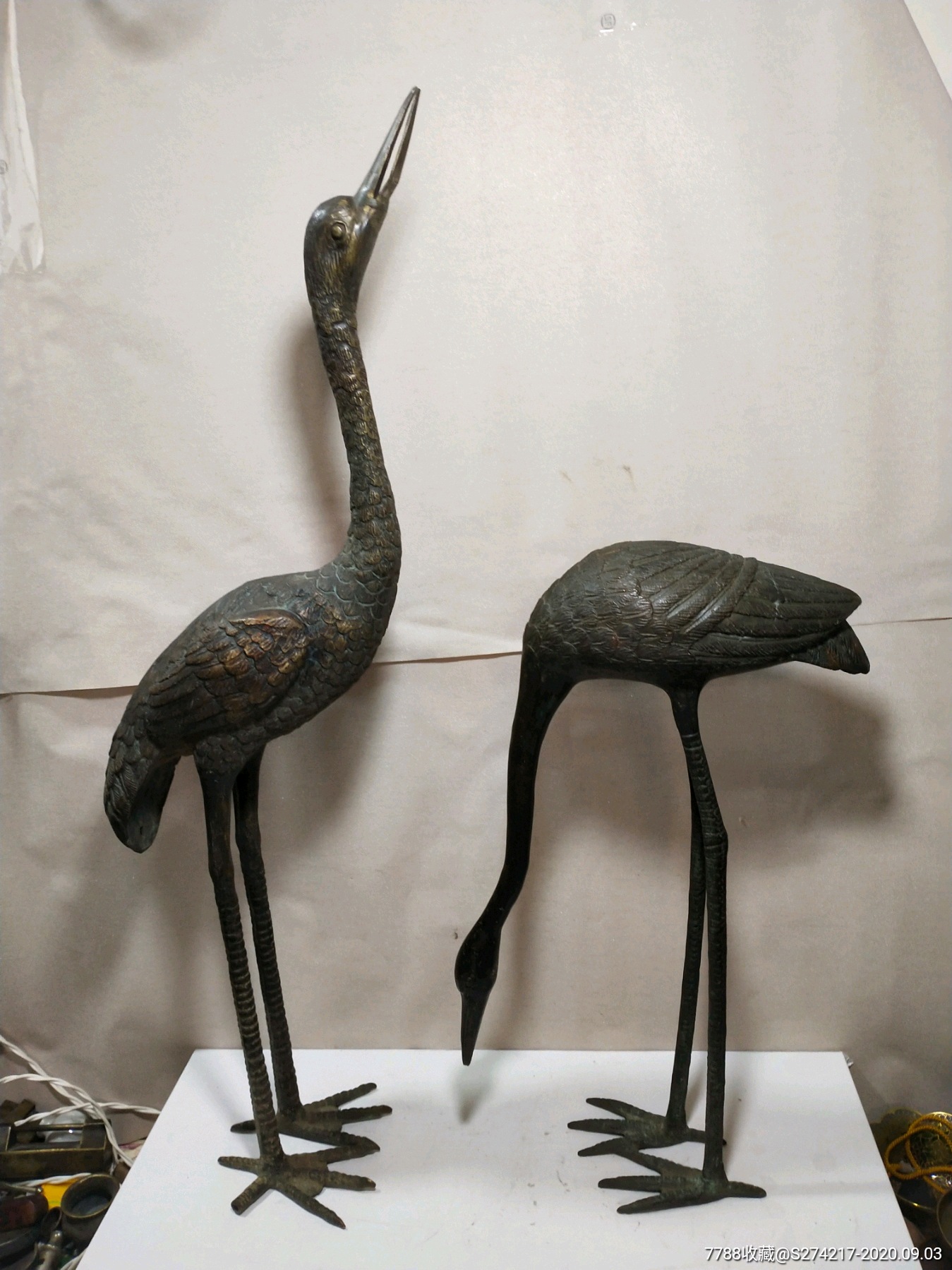 旧的老铜仙鹤一对_铜杂件_图片鉴赏_收藏价格_7788铜器收藏