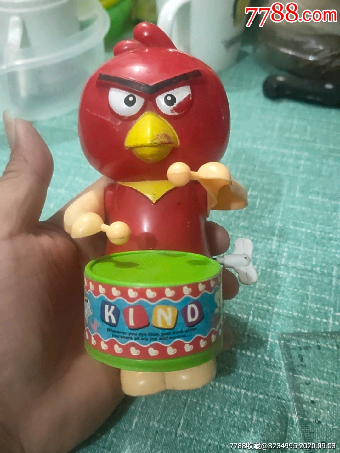 塑料玩具上发条自动敲鼓怀旧经典