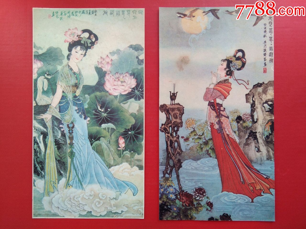 谈绮芬作品十二花神司六月荷花花神西施司九月菊花花神貂蝉2张合售