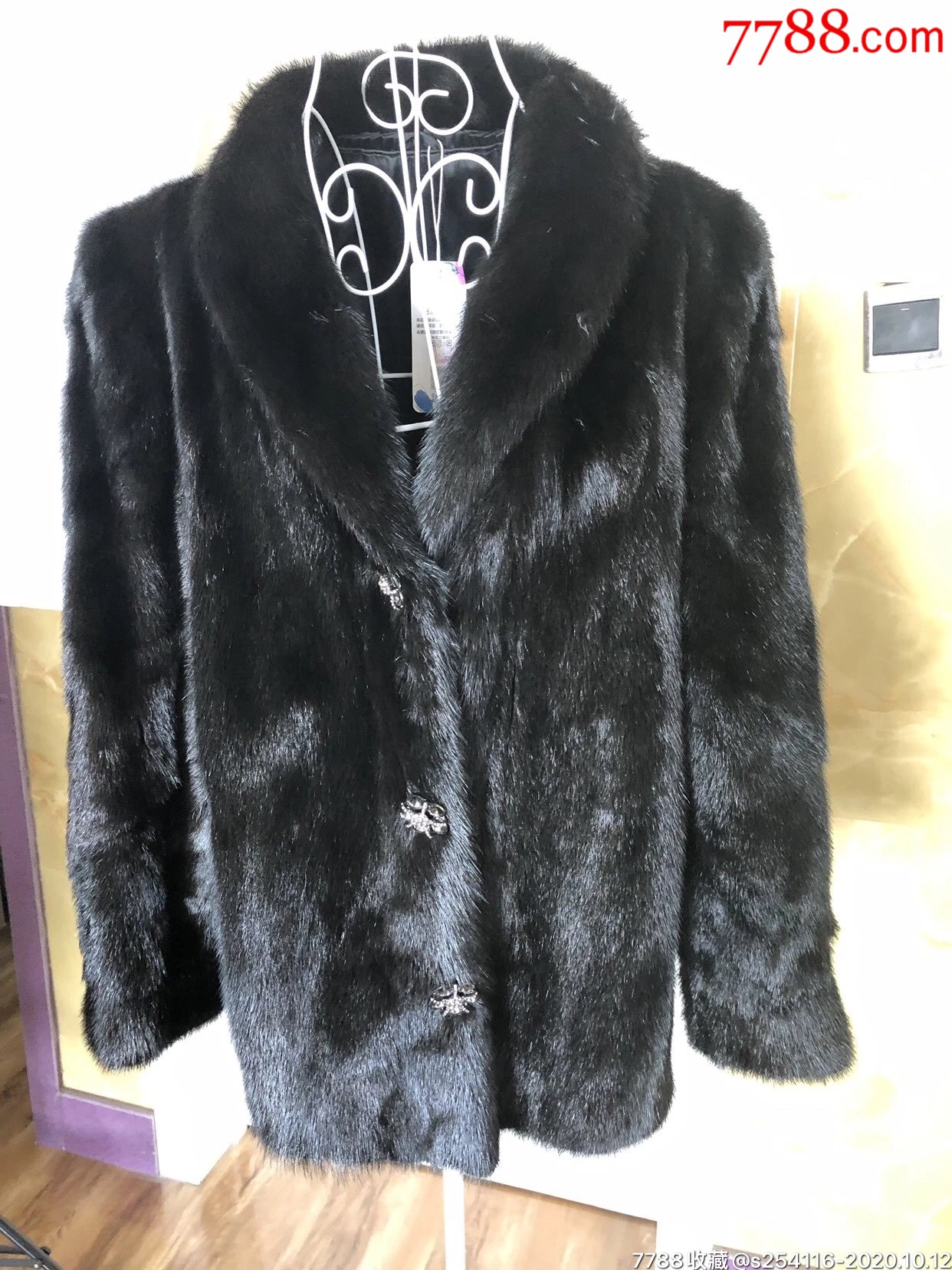 长毛貂母貂整貂水貂貂皮大衣超厚底绒超柔软光泽肩宽43cm袖长56cm衣长