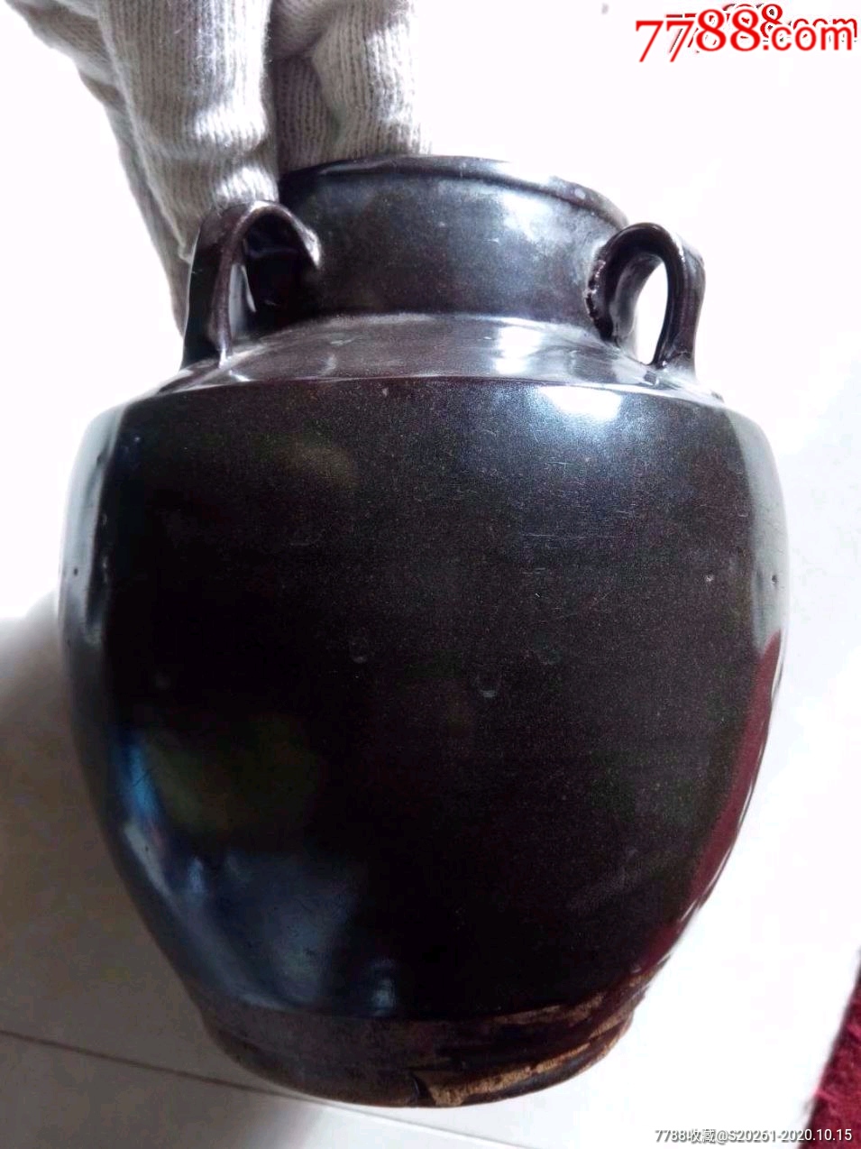 高19厘米大尺寸明代黑釉四系罐.10---19----10厘米大小