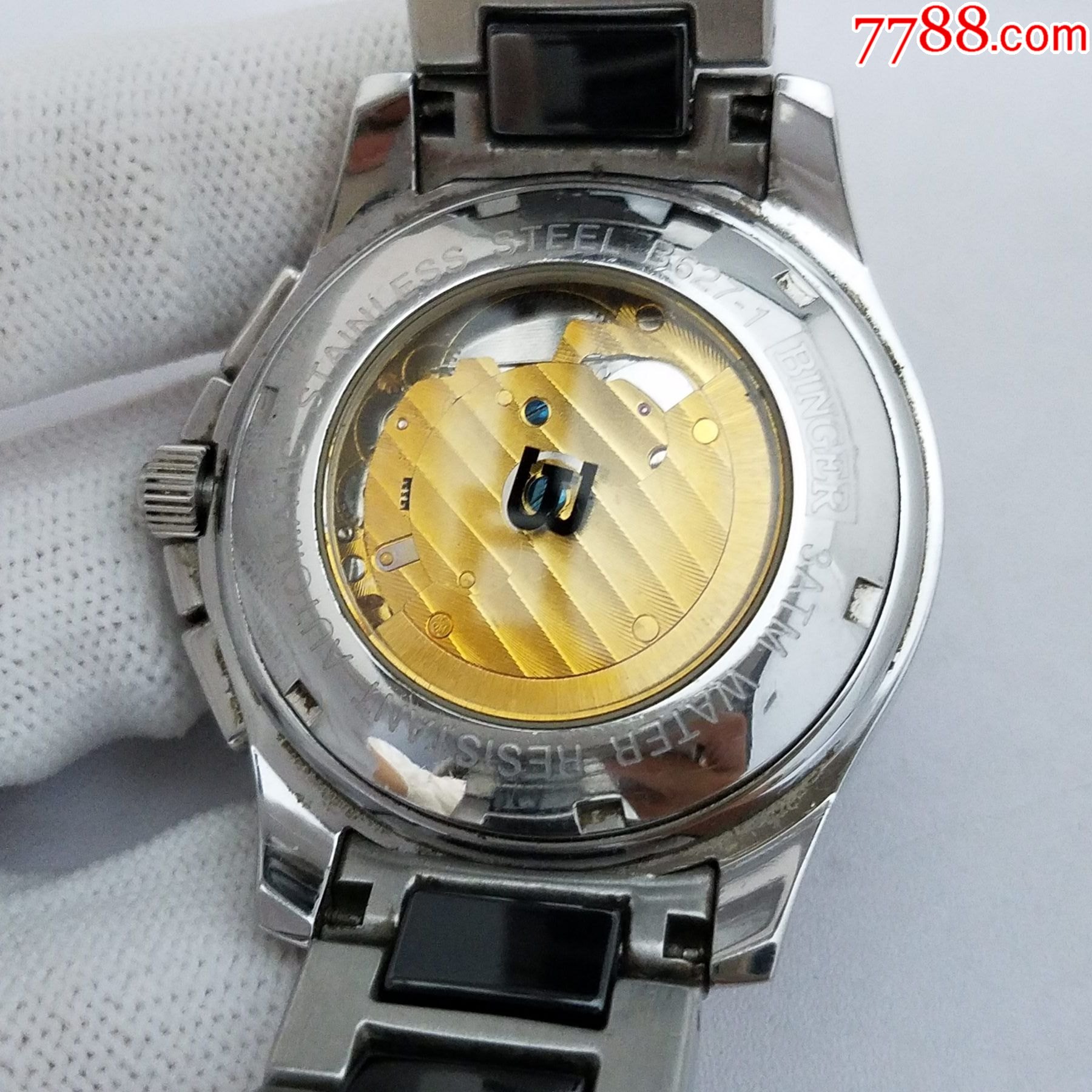 宾格binger自动机械男表【精磨金机芯,机芯新净,透明底盖】-手表/腕表