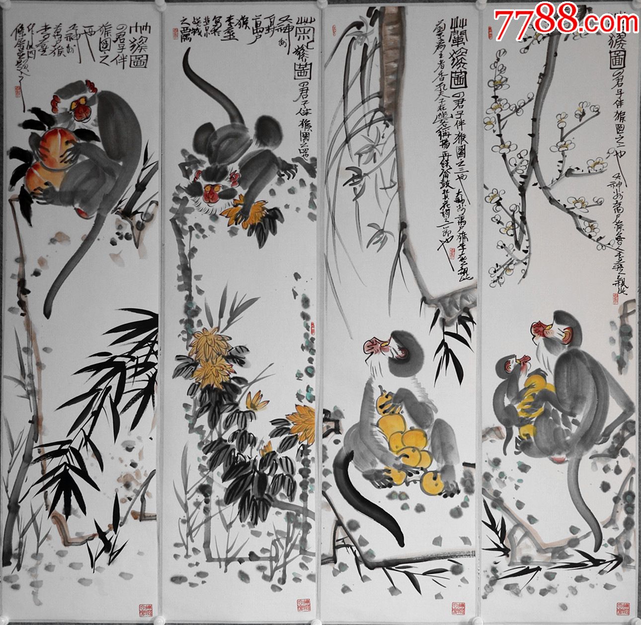 艺术大师李苦禅之子现为清华大学美术学院教授李燕花鸟四条屏