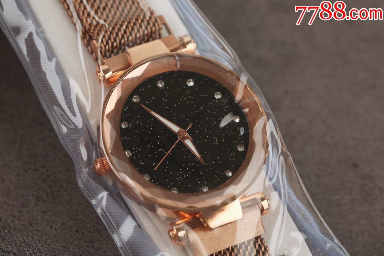 全新库存未使用潮流设计品牌candycat女表玫瑰金水晶钻星空盘_手表