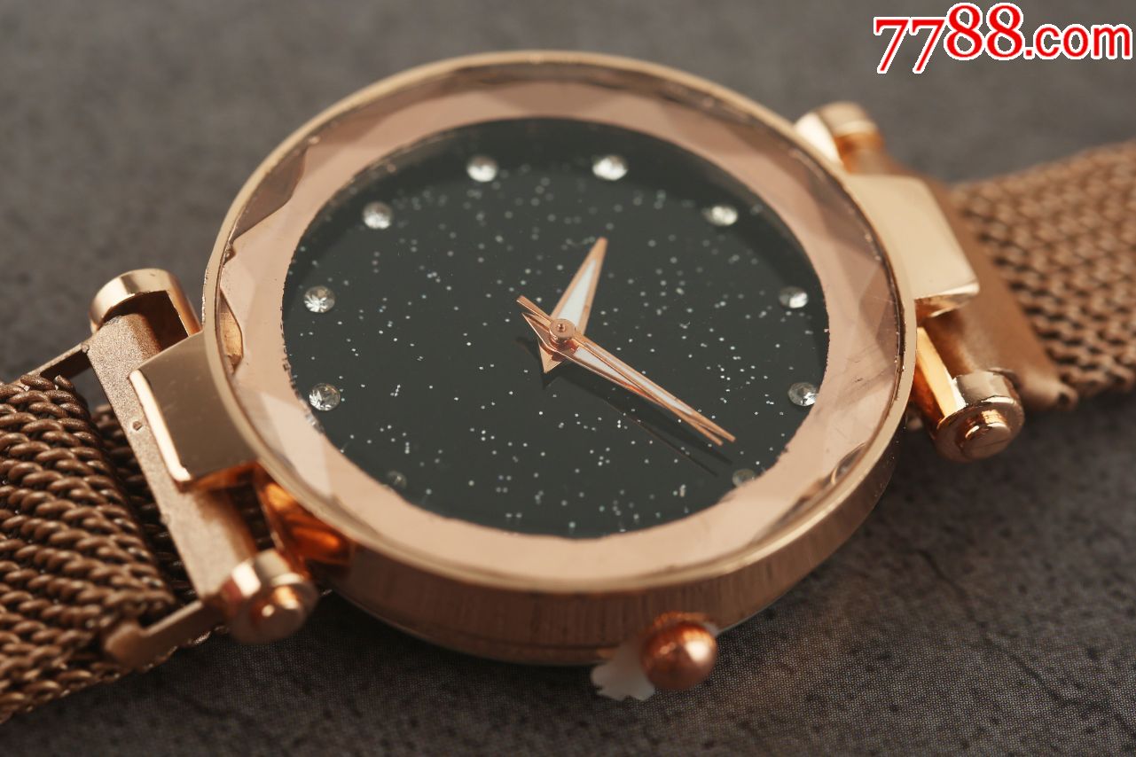 全新库存未使用潮流设计品牌candycat女表玫瑰金水晶钻星空盘_手表