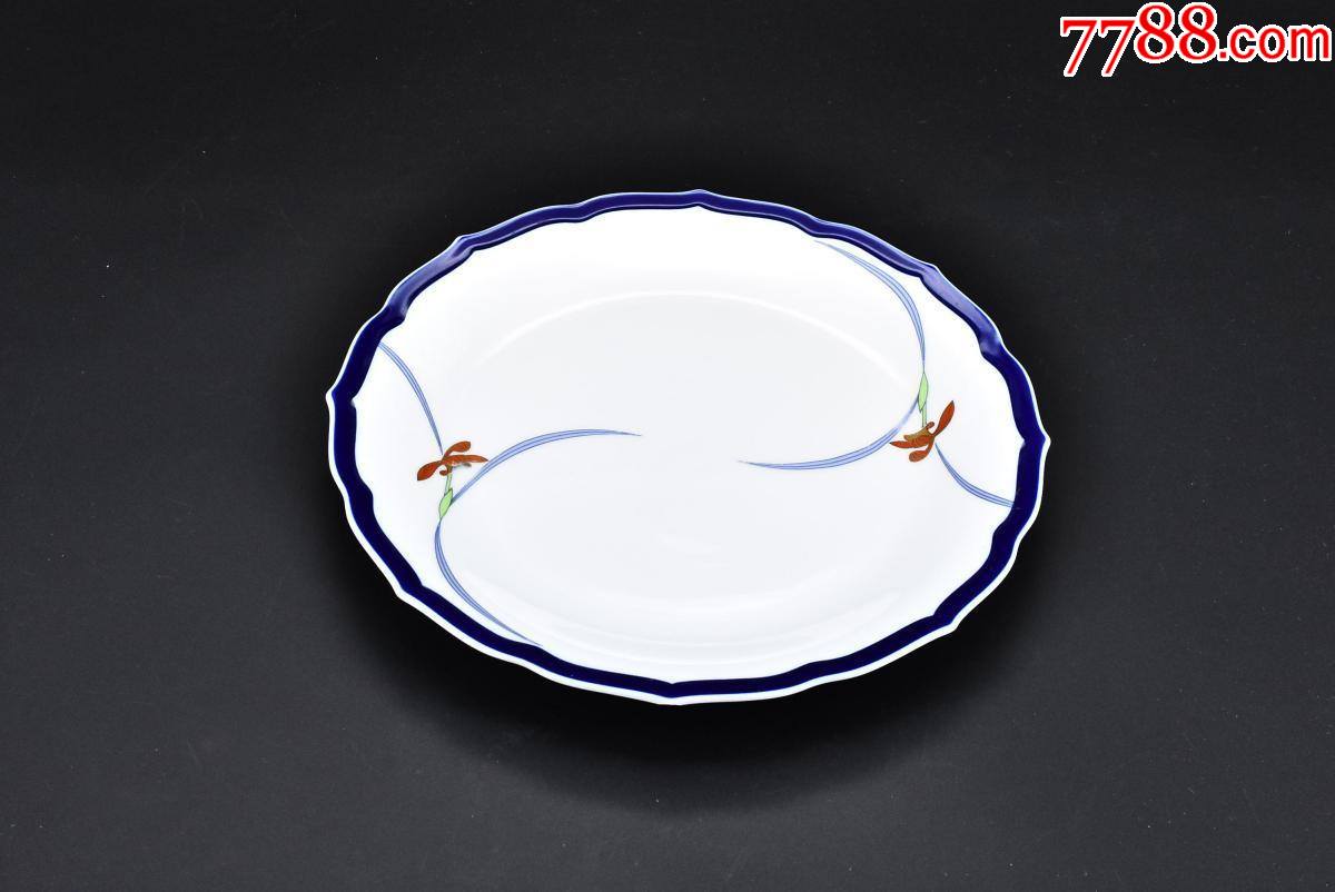 (p8228)《日本香兰社陶艺品》圆盘一件圆形兰花纹瓷盘花瓣边缘