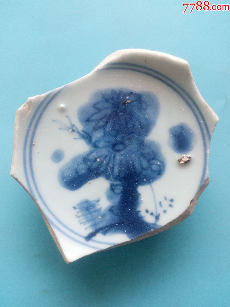 明代成化青花手绘菊花大明年造款古瓷片,老青花瓷片