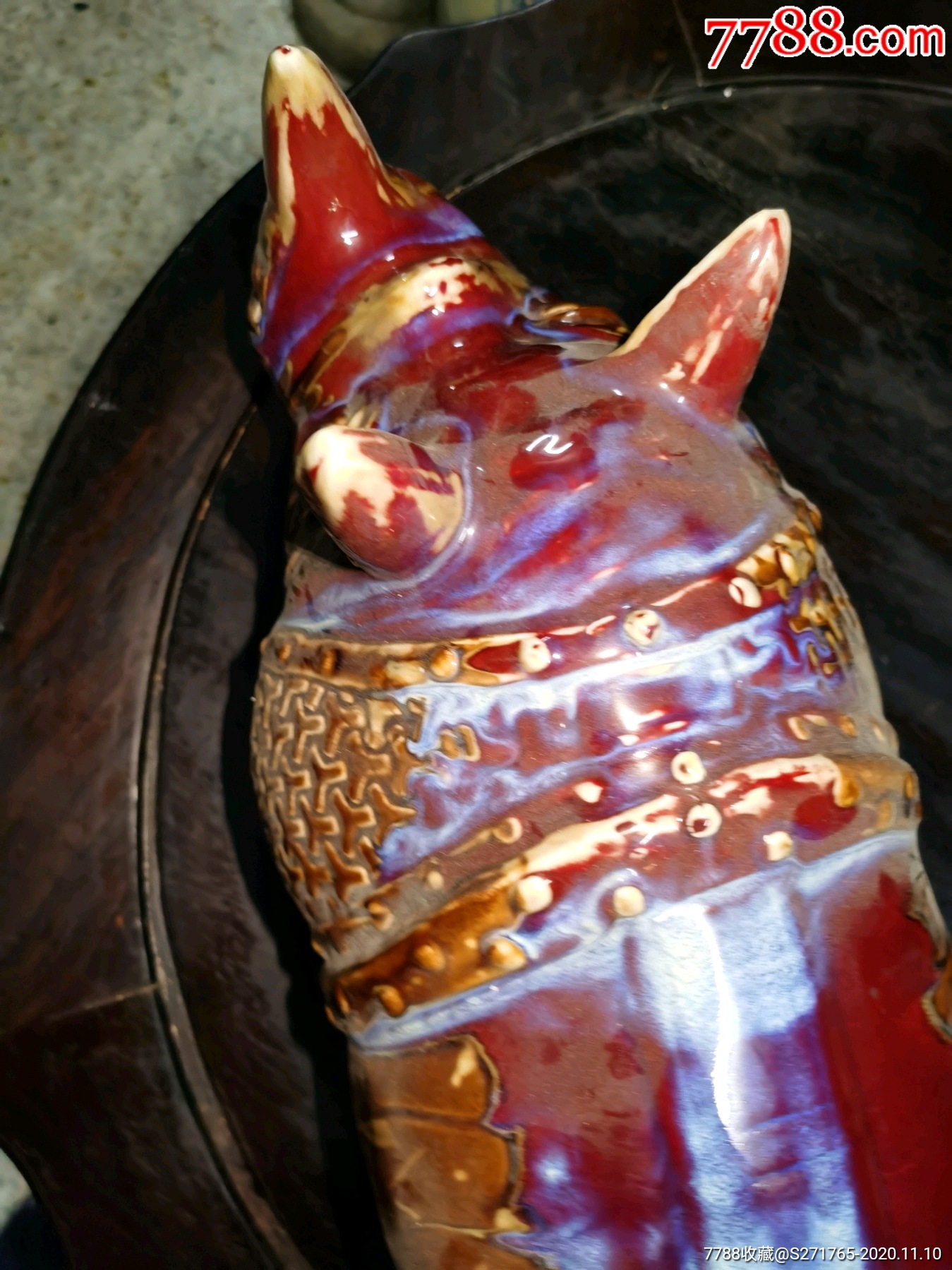 老景德镇窑变釉大犀牛摆件