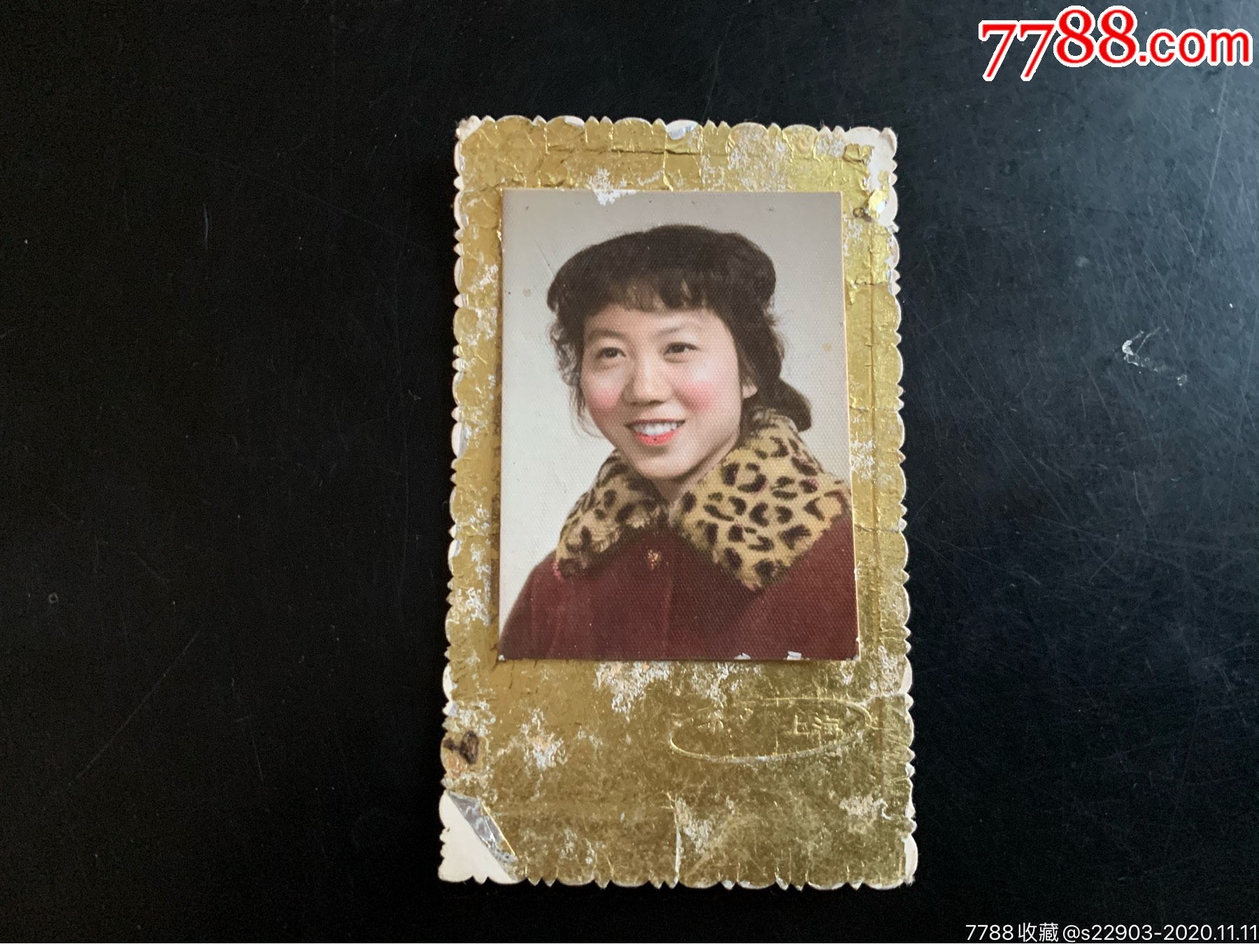七八十年代手工上色老照片卷发美女白里透红5946厘米