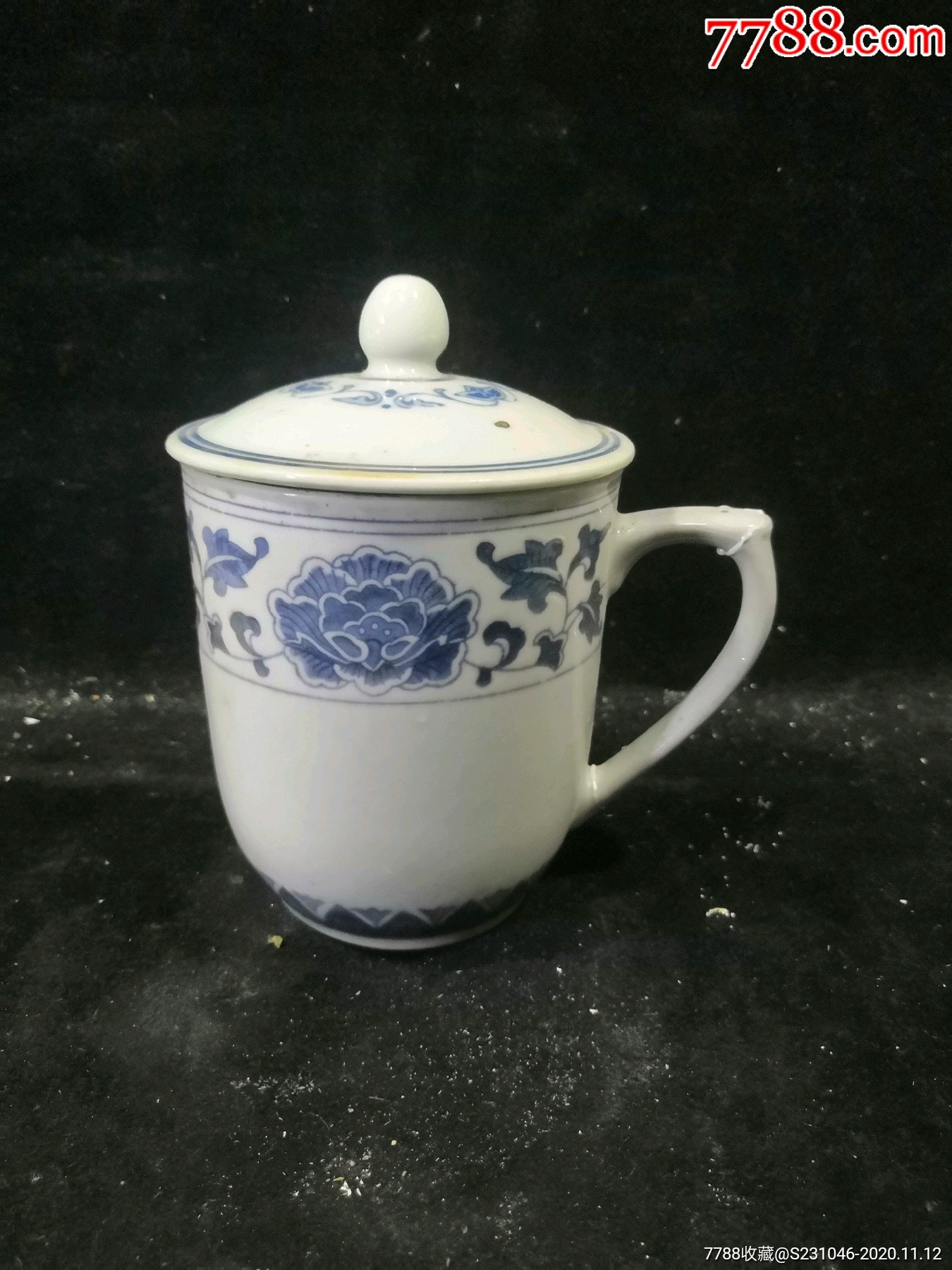 早期东风瓷厂手绘青花芙蓉花纹茶杯