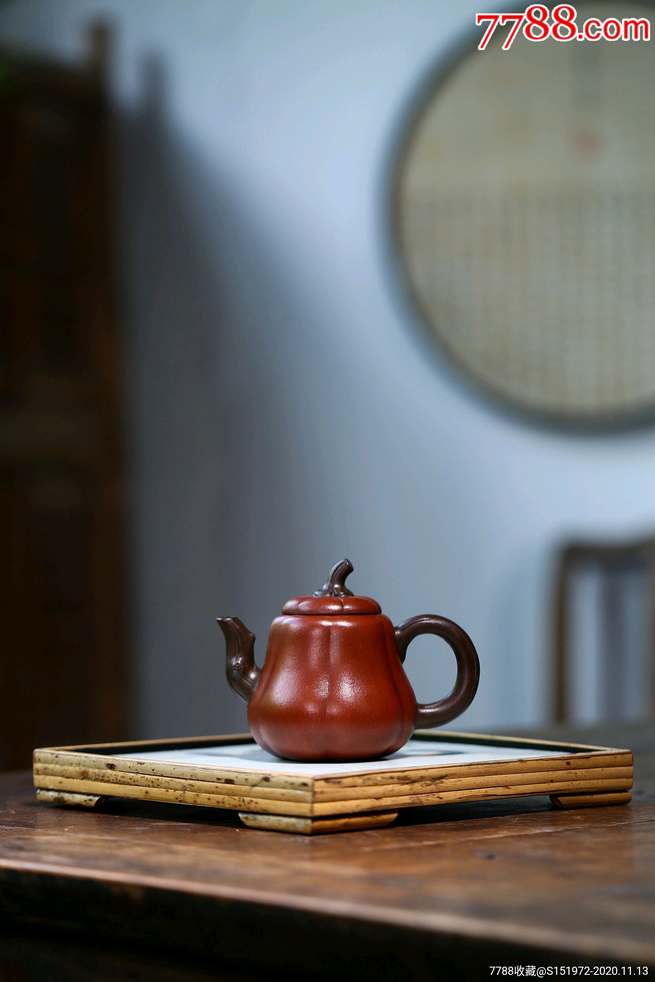 宜兴紫砂手工原矿清水泥双色茄瓜壶