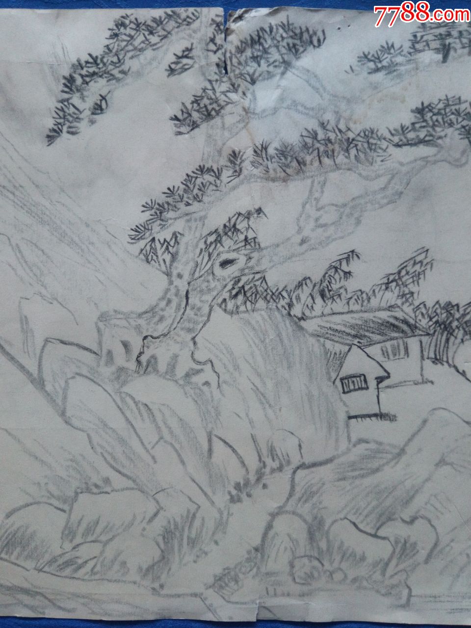 写意山水风景铅笔画【独钓】_山水国画原作_第4张_7788书籍