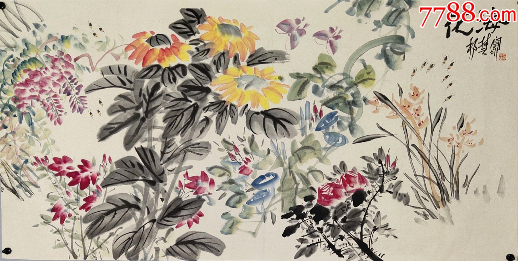 江西省书画院顾问【梁邦楚】花海_花鸟国画原作_第1张