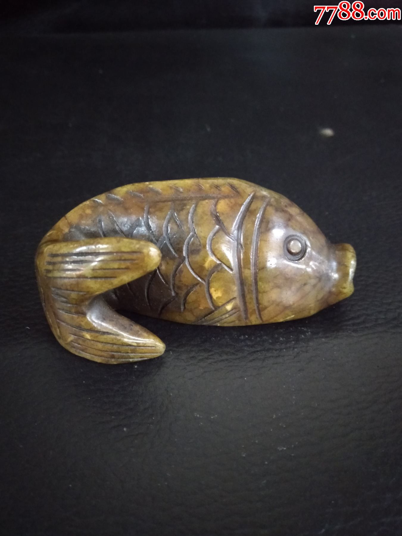 古代老玉精雕年年有余手把件,包邮.