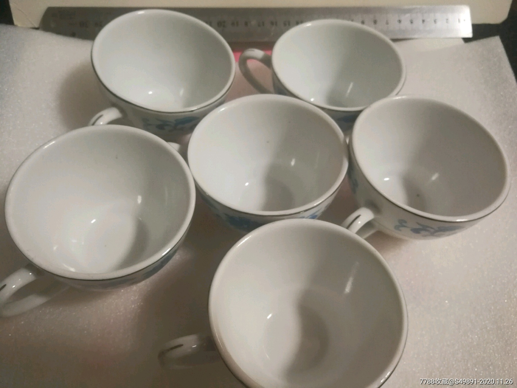 唐山白玉瓷厂六枚白玉瓷杯-彩绘瓷/彩瓷-7788瓷器