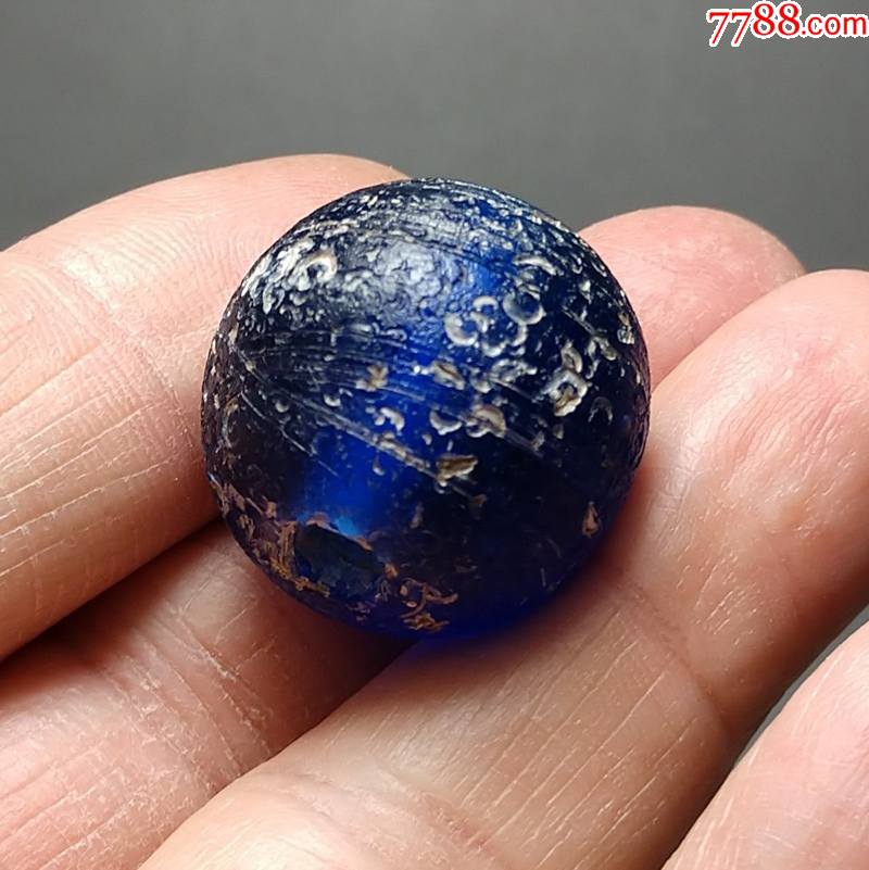 珍稀品~辽金大个宝石蓝琉璃佛珠