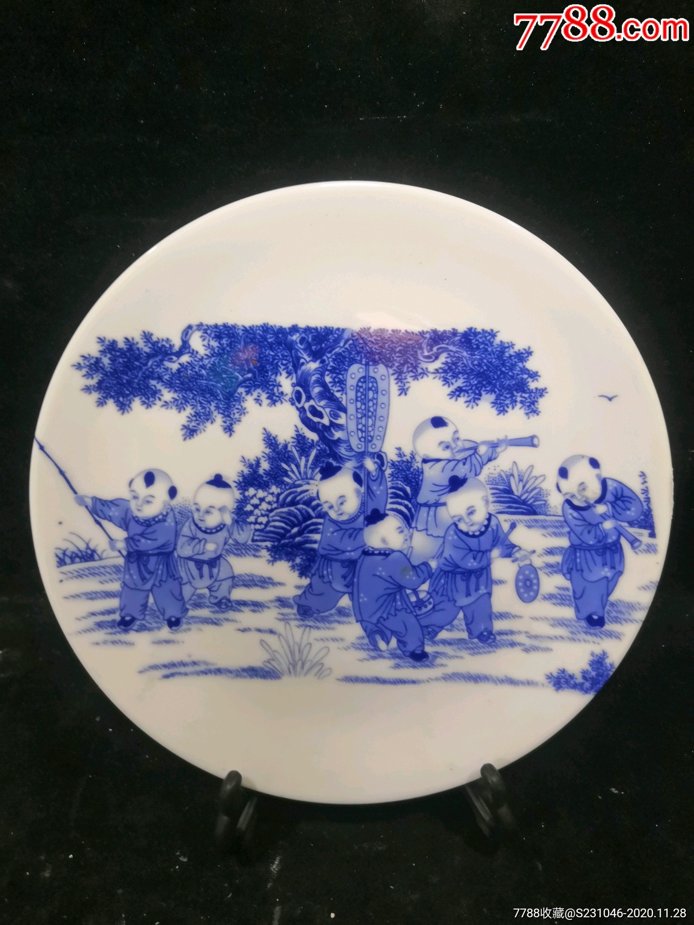 瓷厂全手绘青花过墙婴戏图赏盘_青花瓷_收藏价格_鉴定交易_7788瓷器网