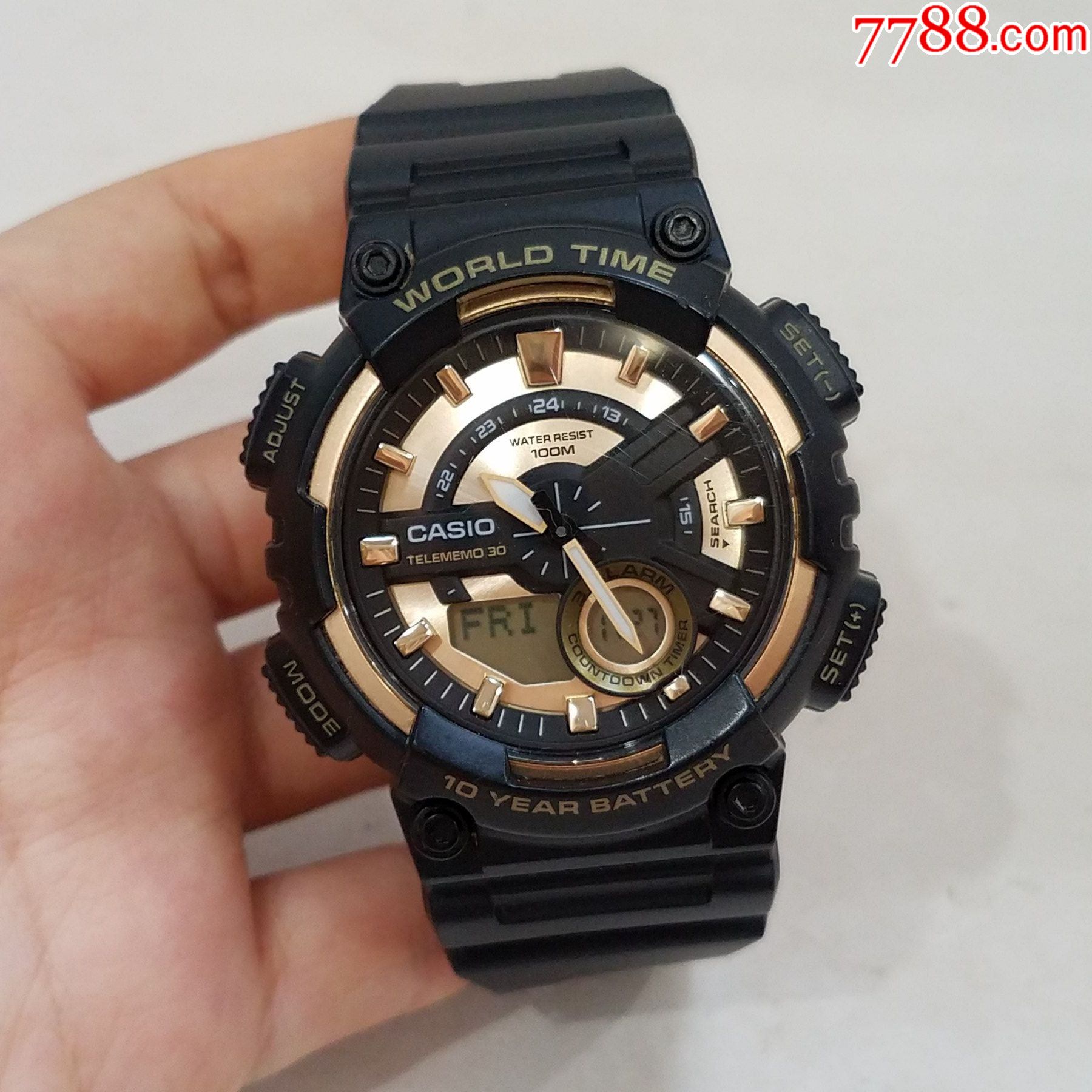 日本-卡西欧-多功能-双显-电子男表【经典黑金表款】【功能正常】