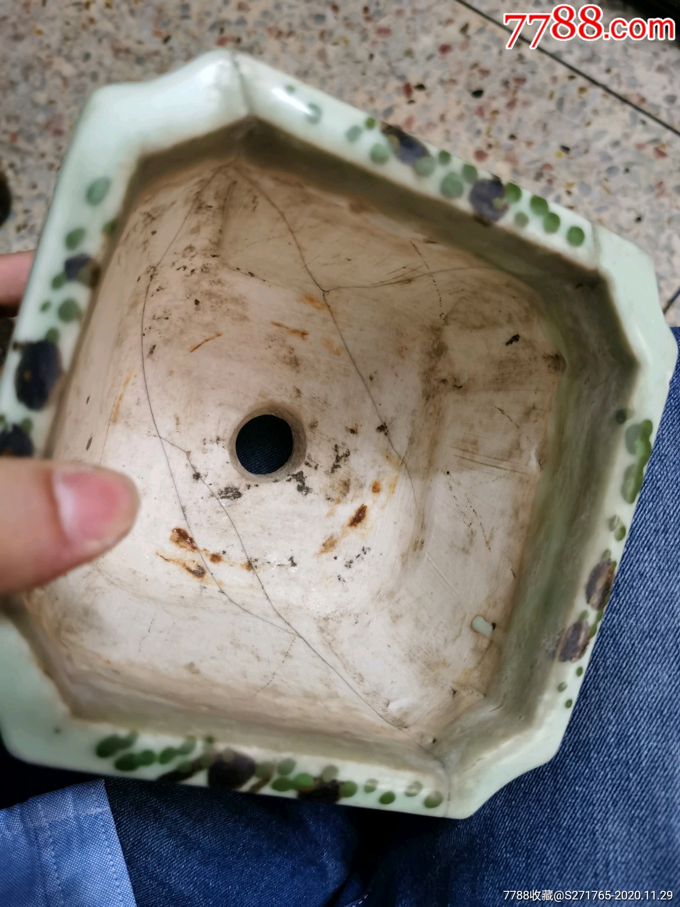 清末民国老豆青釉花盆