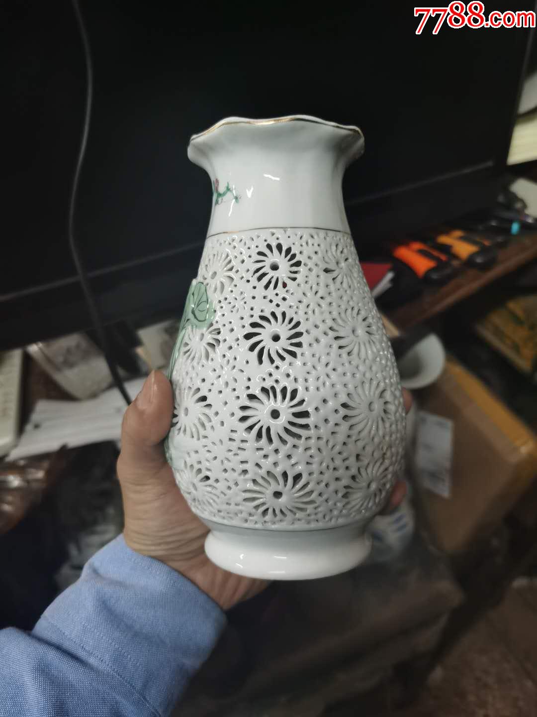 老彩绘通花瓶-彩绘瓷/彩瓷-7788瓷器