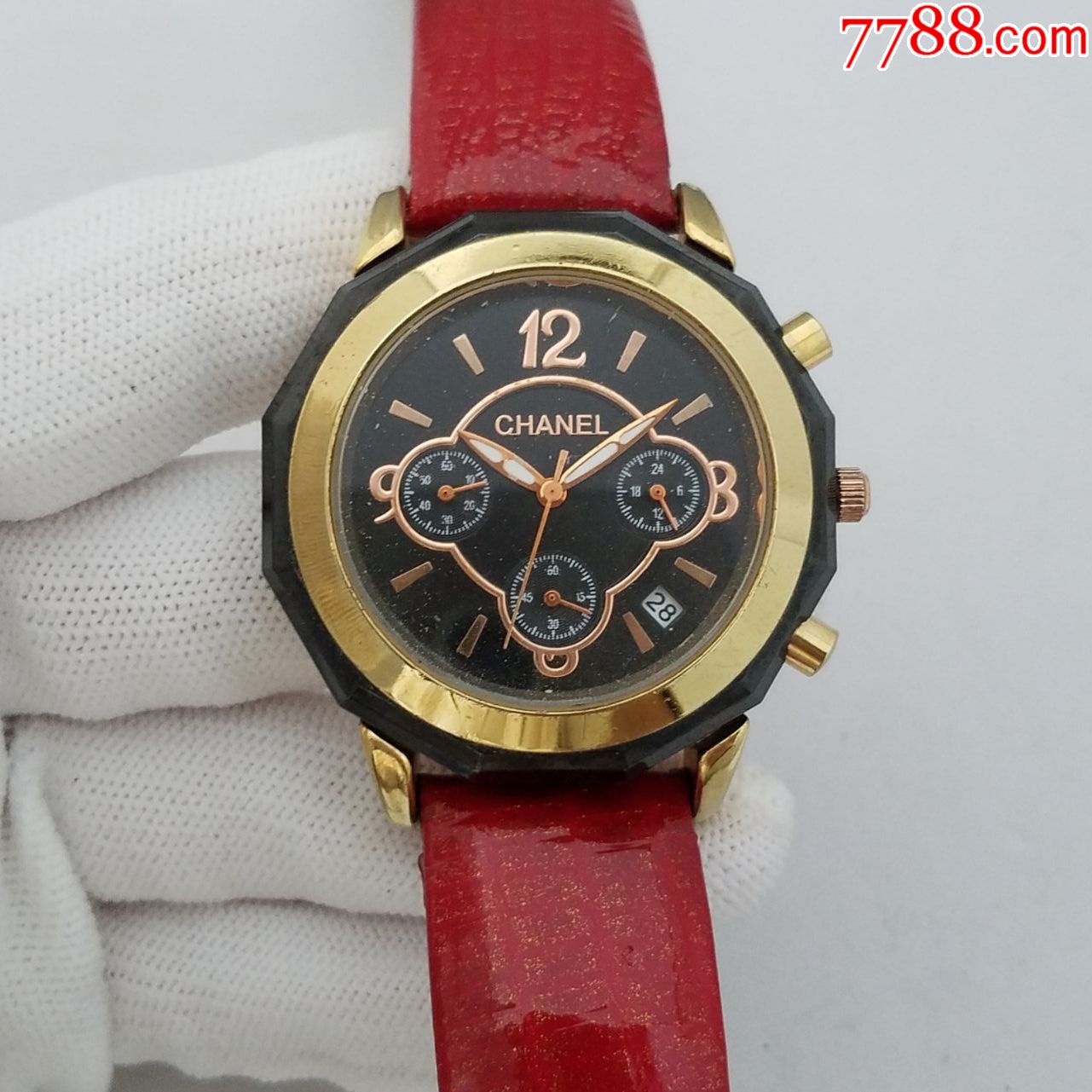 电子计时男表【经典3眼放射拉丝纹表盘】【玫瑰金刻度,指针】【走时