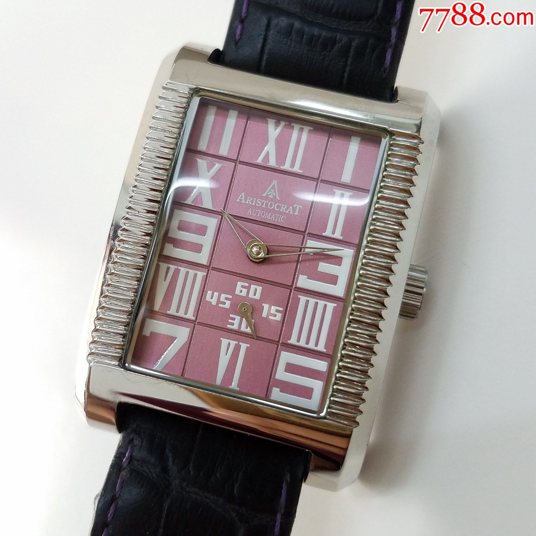 美品】aristocrat自动机械男表【独特小三针设计,漂亮方格紫盘】-手表