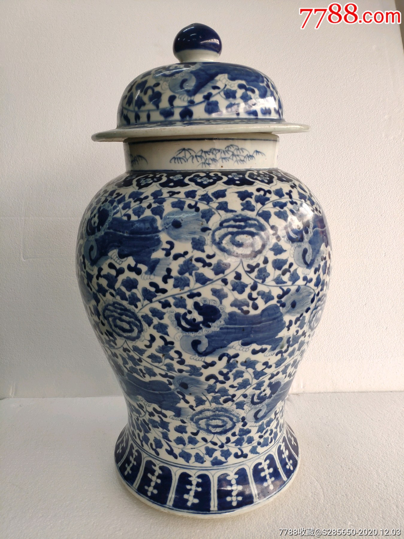 青花麒麟穿花将军罐-价格:5000.