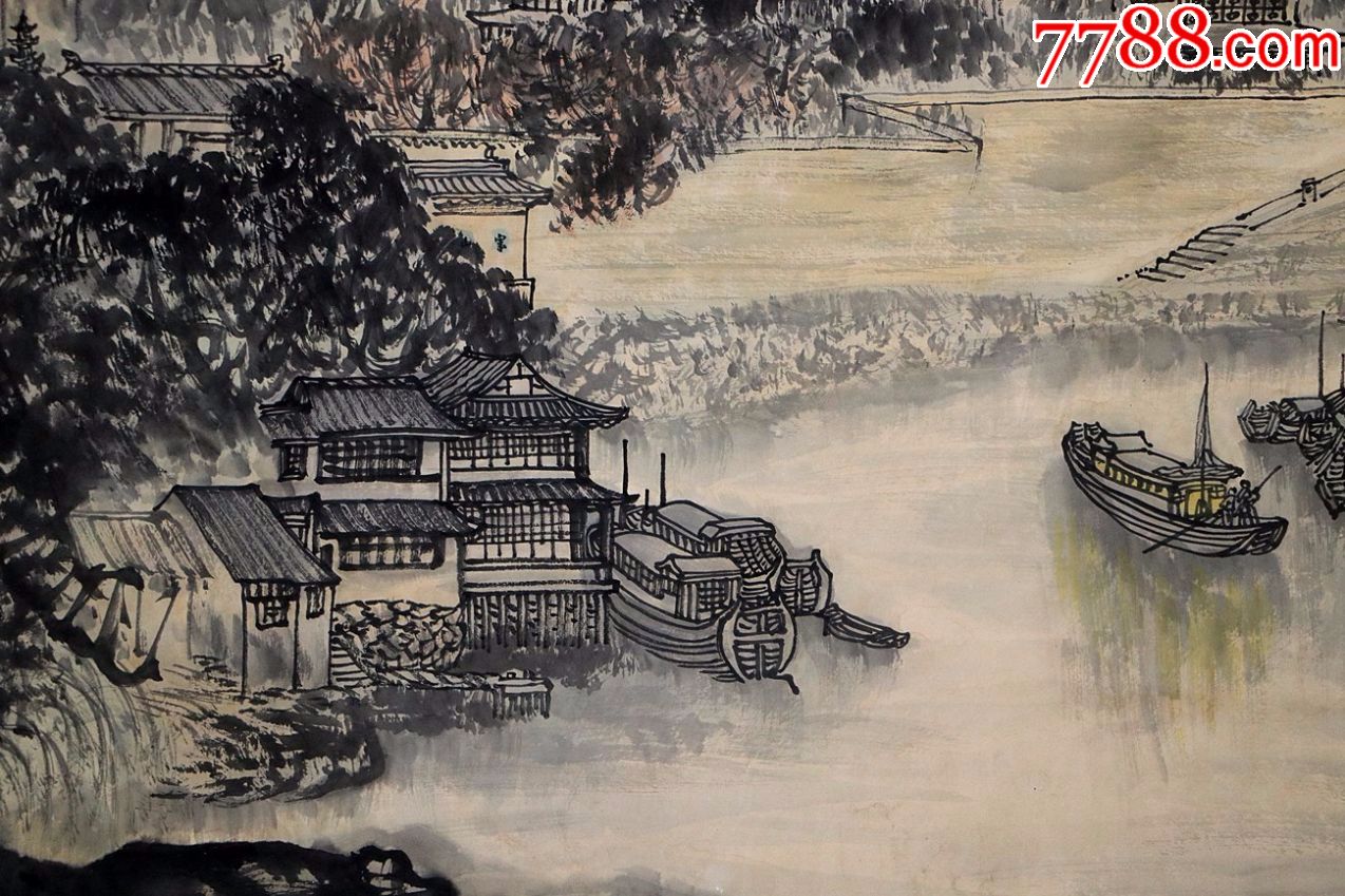 汪观清上海市美术家协会理事枫桥夜泊图-山水国画原作-7788书画网