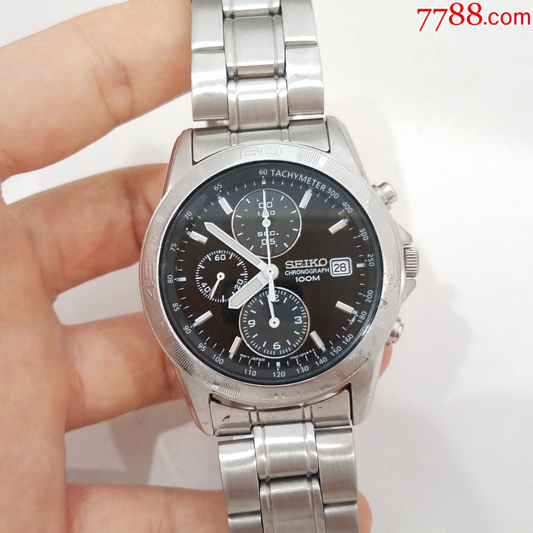 日本精工电子计时男表【经典3眼表盘】【走时正常,毫秒级计时】-手表