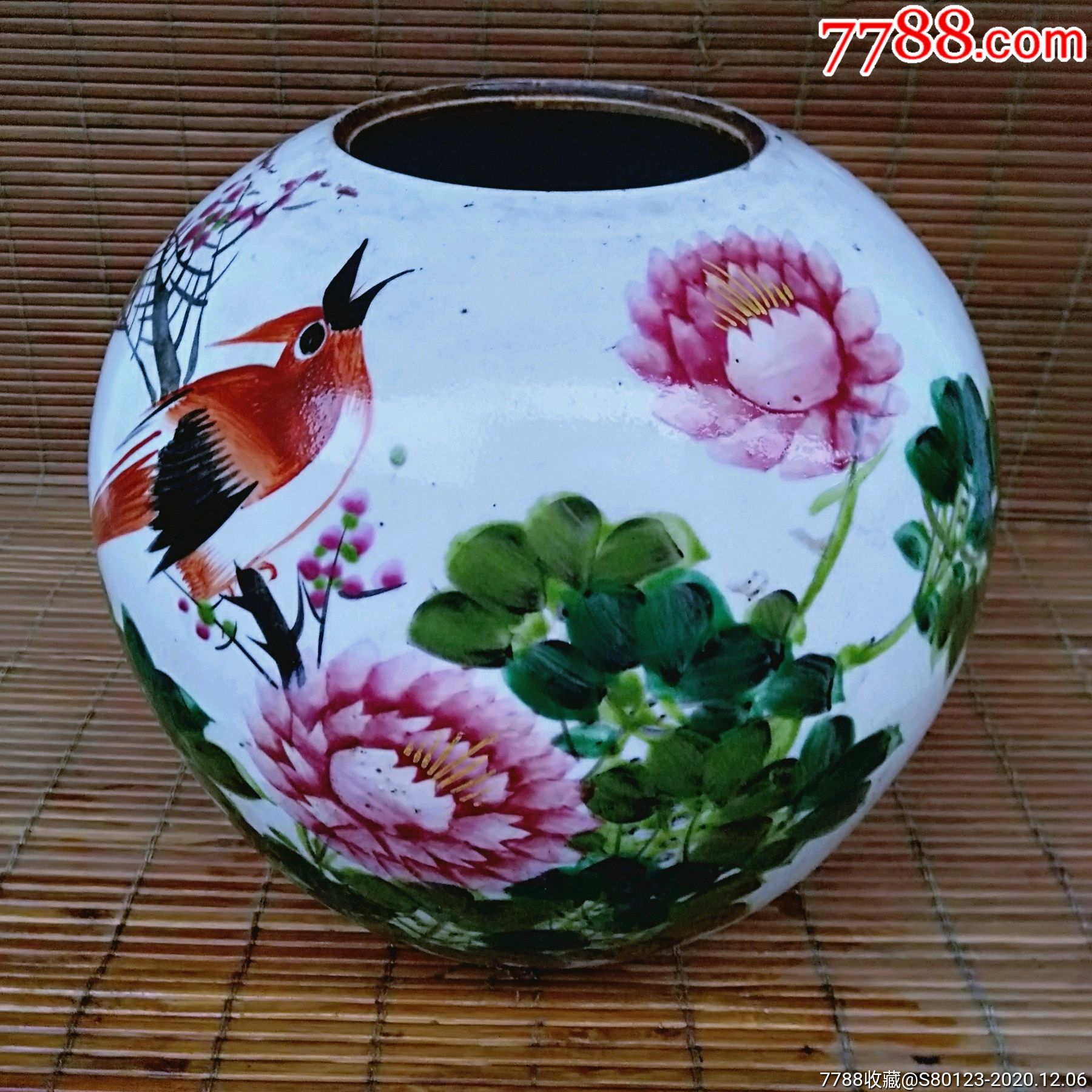 民国粉彩花鸟西瓜罐