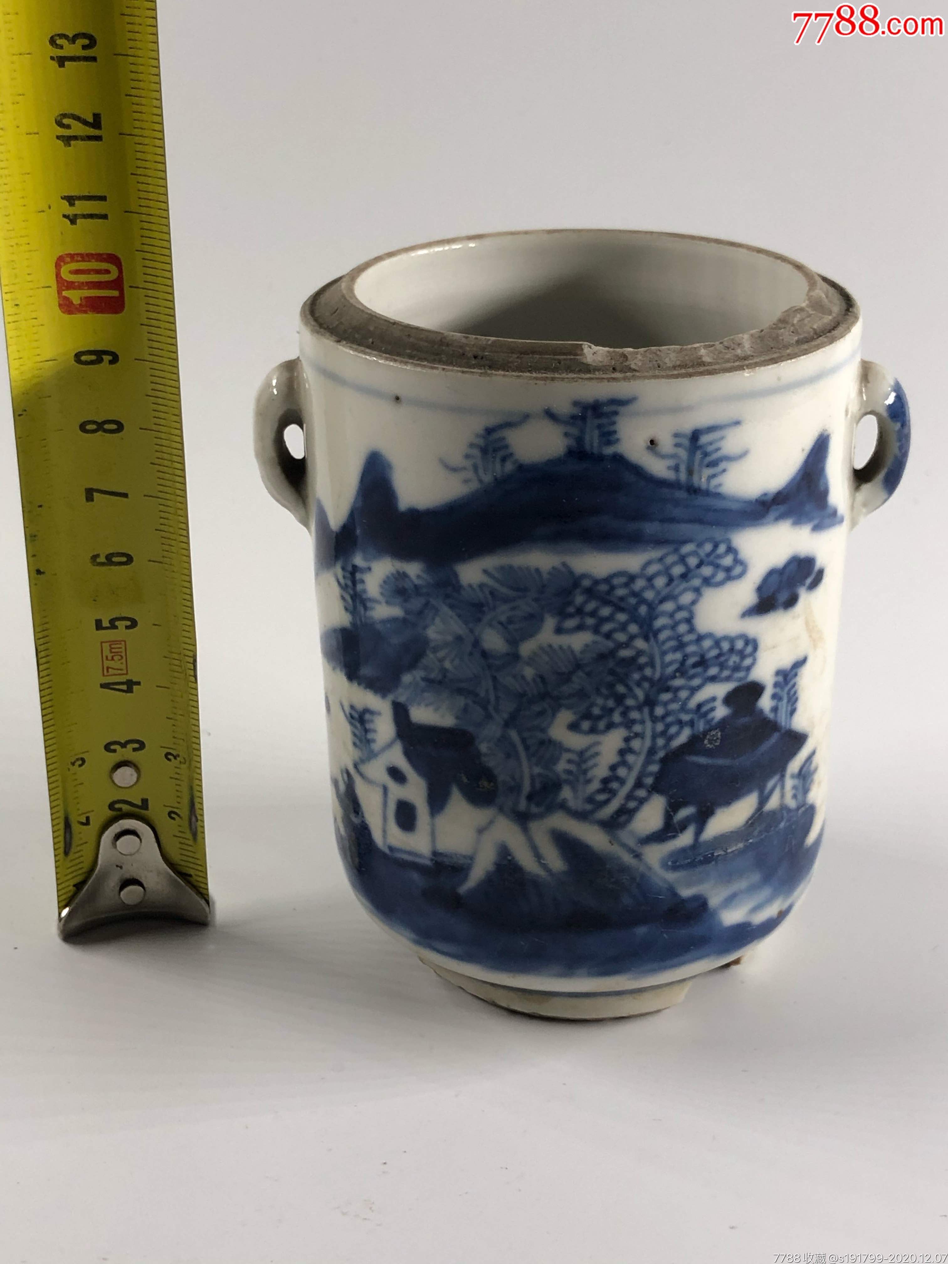 清代青花罐,姜太公钓鱼,画工细腻,满画工,口沿些许磕见最后一图!
